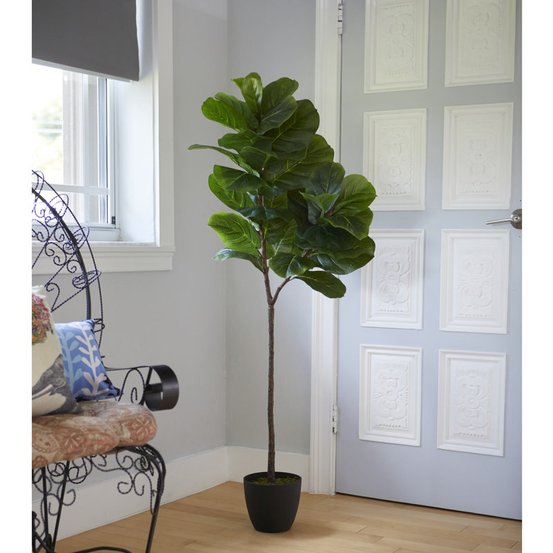 Gracie Oaks 52" Artificial Fiddle leaf fig Tree in Planter & Reviews